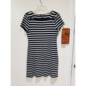 Chaps striped, 100% cotton, black and white dress, junior size large